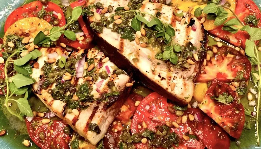 Grilled Swordfish with Oregano-Caper Dressing